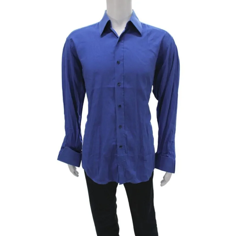 Gucci Mens Blue Dress Shirt 100% Cotton Collared Long Sleeve Size L